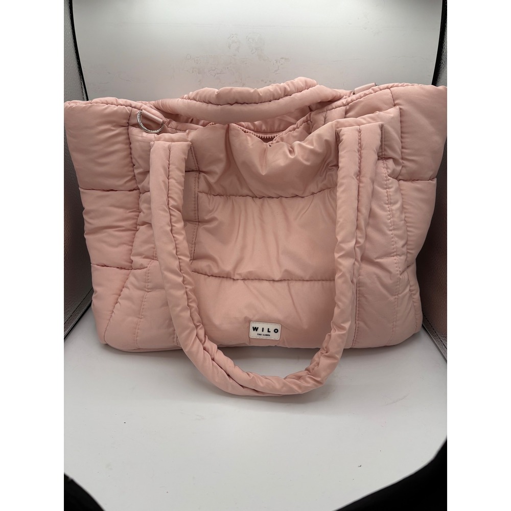 WILO THE LABEL Puffer Tote Bag Blush Pink Quilted Nylon Oversized no strap - Picture 2 of 6